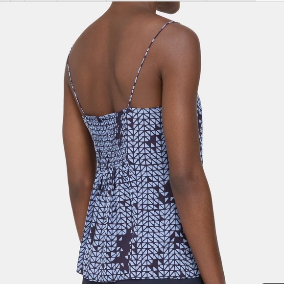 Theory Silk Blue Camisole Smocked Back Blouse, Large - Picture 5 of 8